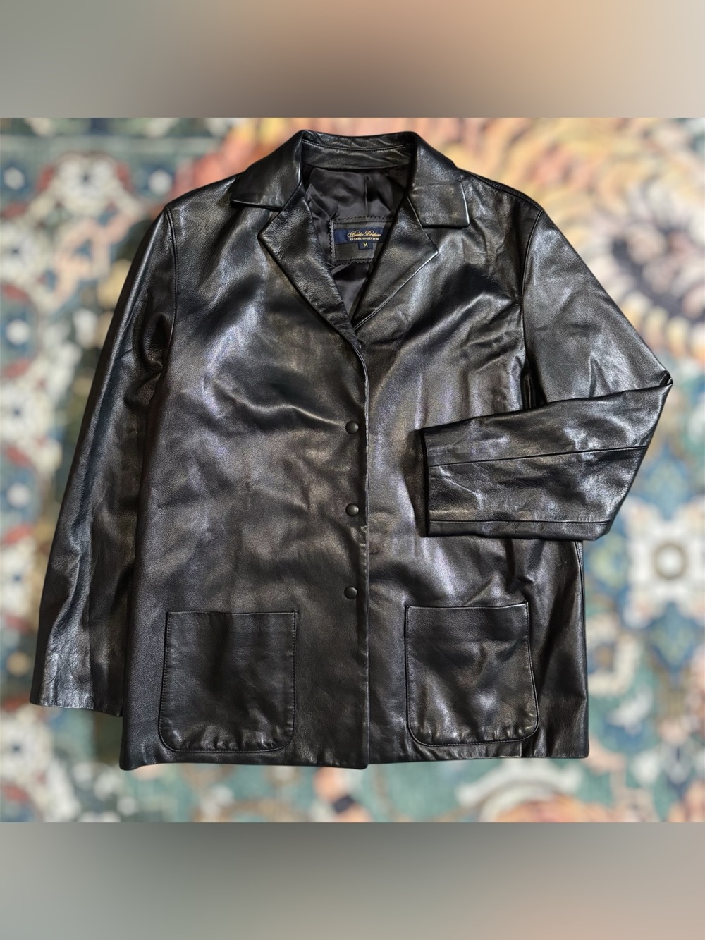 Brooks Brothers Genuine Leather Jacket Blazer Sport Coat Black Snap USA Made M